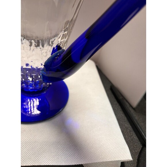 Vintage MCM Clear Glass Pitcher with Cobalt Blue Handle - Picture 9 of 11